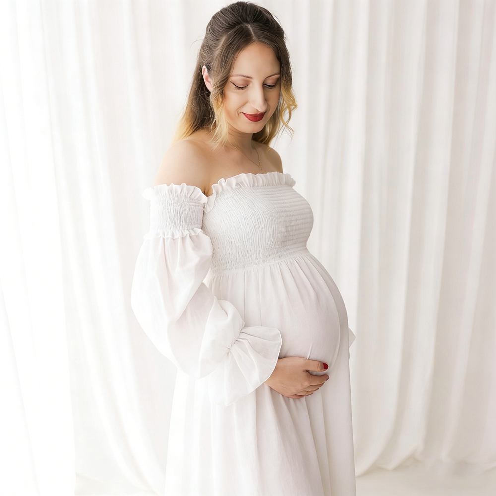 Maternity Wear - Gaun Bersalin Putih untuk Fotografi, Model